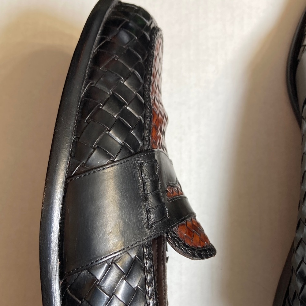 VTG Bragano Cole Haan Men's Black Brown Woven Leather Penny Loafers Italy Sz 11 - Picture 12 of 16